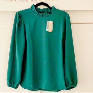 JCrew ruffle neck top in 365 crepe